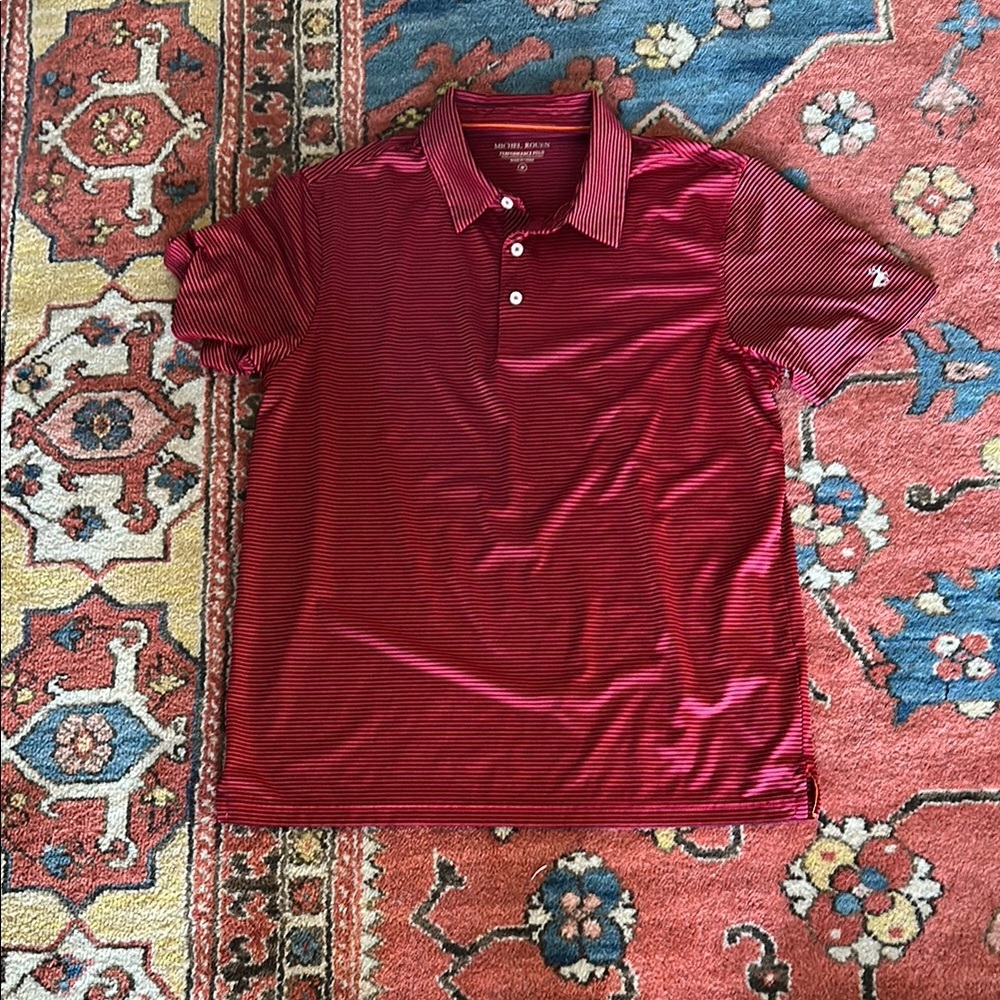 Michael Rouen Golf ShirtPolo Men's Red and blue Striped Shirt size medium